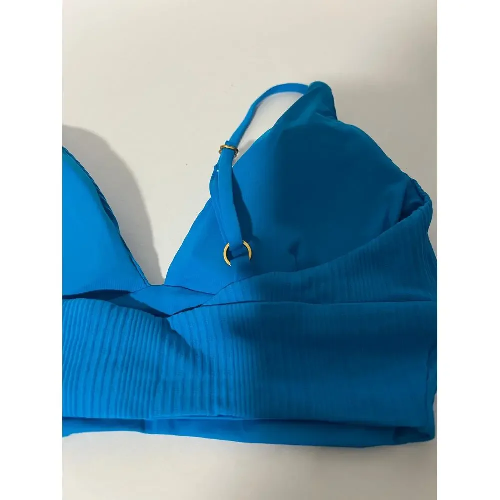 NWT L*Space Women's Ribbed Pointelle Winnie Bikini Swim Top Electric Blue Size M